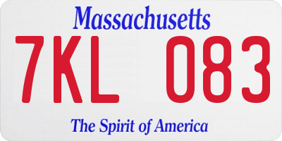 MA license plate 7KL083