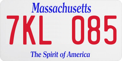MA license plate 7KL085