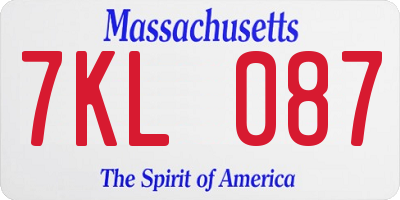 MA license plate 7KL087