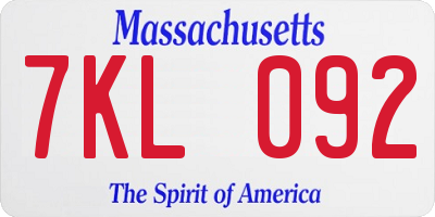 MA license plate 7KL092