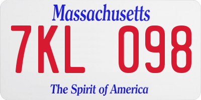MA license plate 7KL098