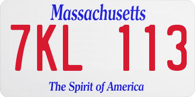 MA license plate 7KL113