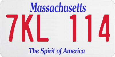 MA license plate 7KL114