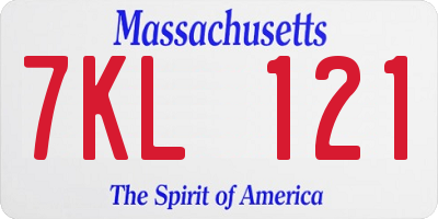 MA license plate 7KL121