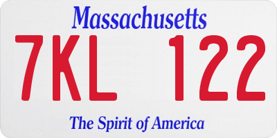 MA license plate 7KL122