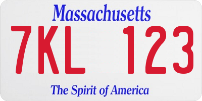 MA license plate 7KL123