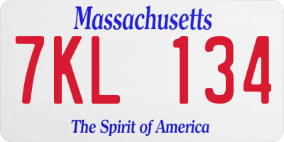 MA license plate 7KL134