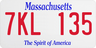 MA license plate 7KL135