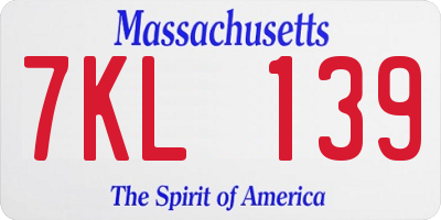 MA license plate 7KL139
