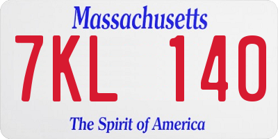MA license plate 7KL140
