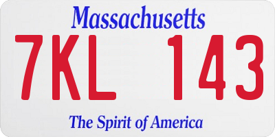 MA license plate 7KL143