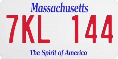 MA license plate 7KL144