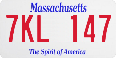MA license plate 7KL147