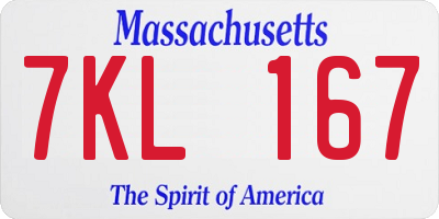 MA license plate 7KL167