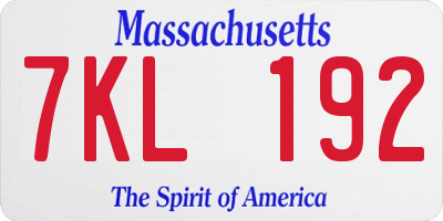 MA license plate 7KL192