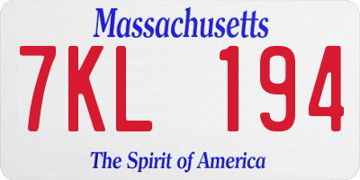 MA license plate 7KL194