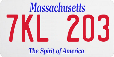 MA license plate 7KL203