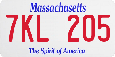 MA license plate 7KL205
