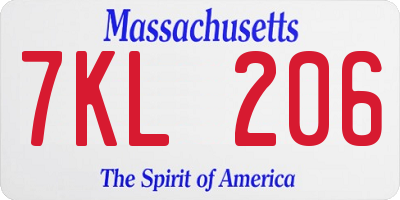 MA license plate 7KL206