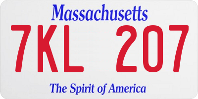 MA license plate 7KL207