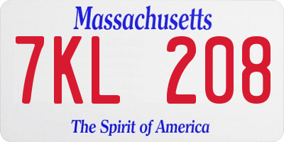 MA license plate 7KL208