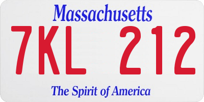MA license plate 7KL212