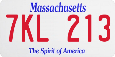 MA license plate 7KL213