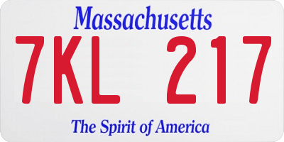 MA license plate 7KL217