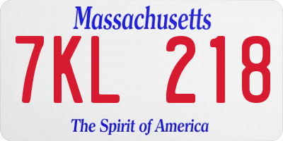 MA license plate 7KL218