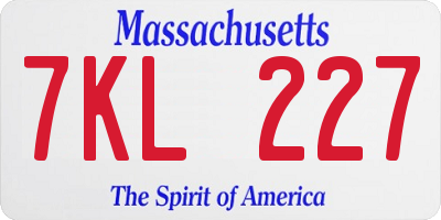 MA license plate 7KL227