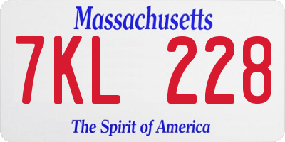 MA license plate 7KL228