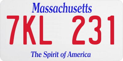 MA license plate 7KL231