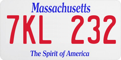 MA license plate 7KL232