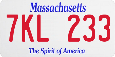 MA license plate 7KL233