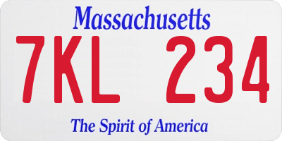 MA license plate 7KL234