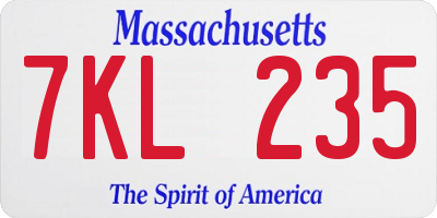 MA license plate 7KL235
