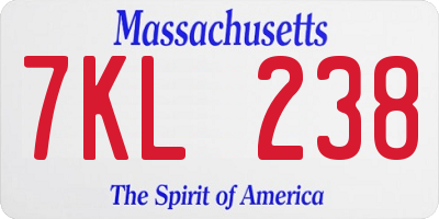 MA license plate 7KL238