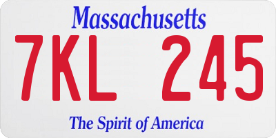 MA license plate 7KL245