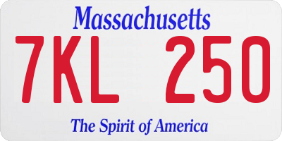 MA license plate 7KL250
