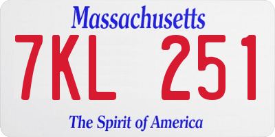 MA license plate 7KL251