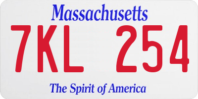 MA license plate 7KL254