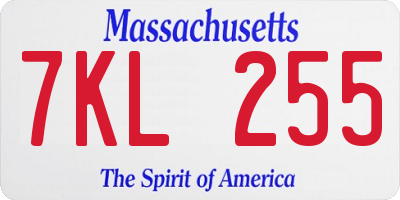 MA license plate 7KL255