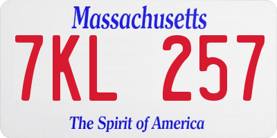 MA license plate 7KL257