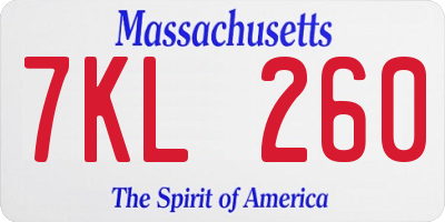 MA license plate 7KL260