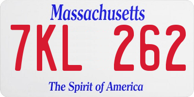 MA license plate 7KL262