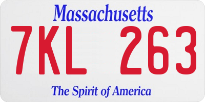 MA license plate 7KL263