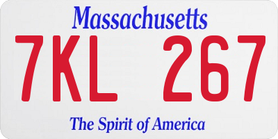 MA license plate 7KL267