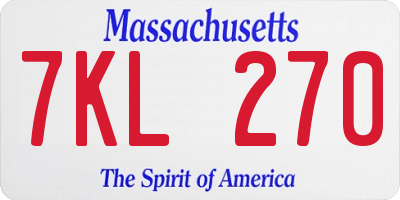 MA license plate 7KL270