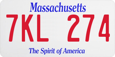 MA license plate 7KL274