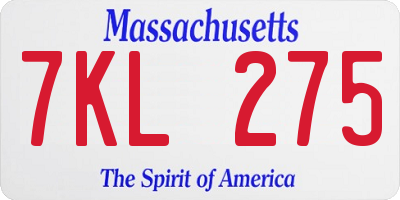 MA license plate 7KL275